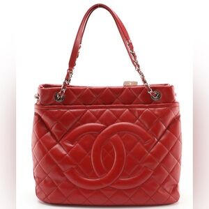 Brand new with tag Chanel Quilted Red Caviar Leather Timeless CC Shopping Tote